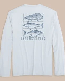 Southern Tide Dotted Sportfish Stack Long Sleeve Performance T-Shirt Platinum Grey Sale