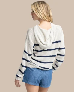 Southern Tide Everlee Striped Hoodie Sweater Stone Cheap
