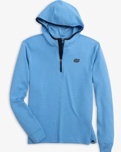 Southern Tide Florida Gators Scuttle Heather Quarter Zip Hoodie Heather Boat Blue Discount
