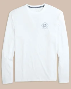 Southern Tide Geometric Striped Long Sleeve Performance T-Shirt Classic White Best Sale