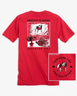 Southern Tide Georgia Bulldogs Fishing Flag T-Shirt Varsity Red Best