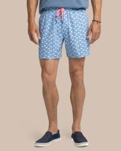 Southern Tide Heather Skipping Jacks Swim Trunk Heather Clearwater Blue Clearance