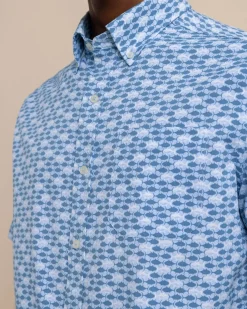 Southern Tide Intercoastal Heather Skipping Jacks Short Sleeve Sport Shirt Heather Clearwater Blue Shop