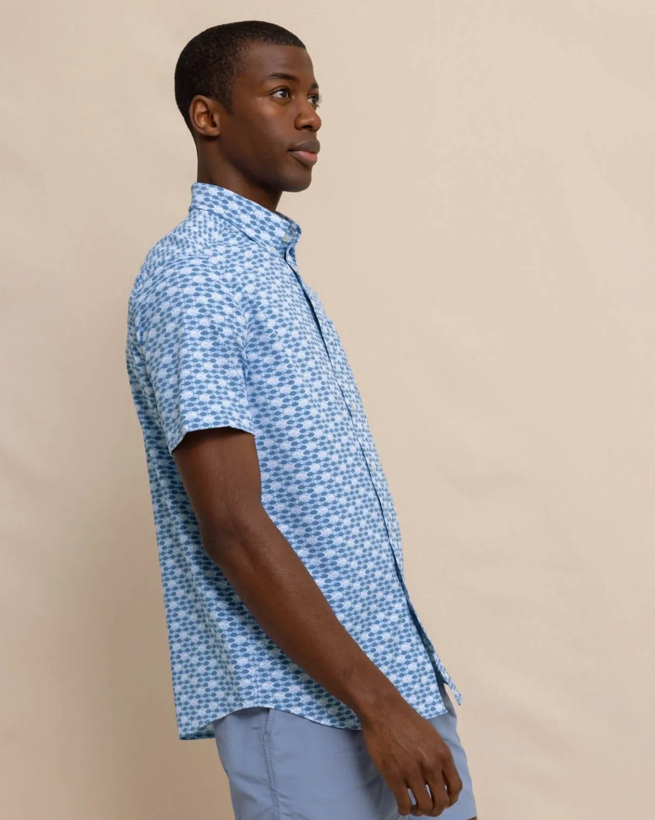 Southern Tide Intercoastal Heather Skipping Jacks Short Sleeve Sport Shirt Heather Clearwater Blue Shop