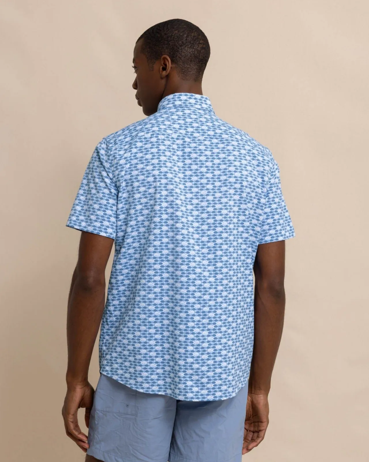 Southern Tide Intercoastal Heather Skipping Jacks Short Sleeve Sport Shirt Heather Clearwater Blue Shop