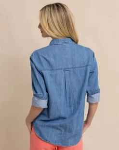 Southern Tide Katherine Denim Shirt Medium Wash Indigo Flash Sale