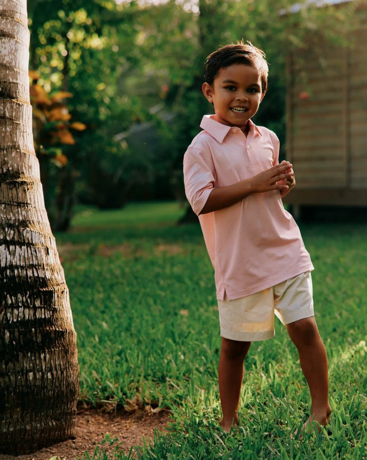 Southern Tide Kids Driver Getting Ziggy With It Printed Polo Apricot Blush Coral New