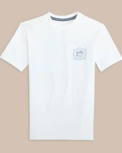 Southern Tide Kids Geometric Striped Short Sleeve Performance T-Shirt Classic White Hot