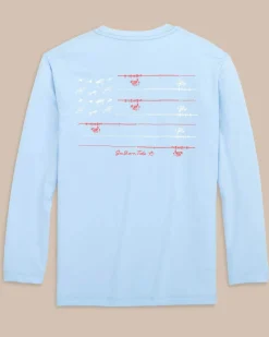 Southern Tide Kids Red, White, And Lure Long Sleeve Performance T-Shirt Clearwater Blue Cheap
