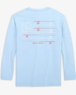 Southern Tide Kids Red, White, And Lure Long Sleeve Performance T-Shirt Clearwater Blue Cheap