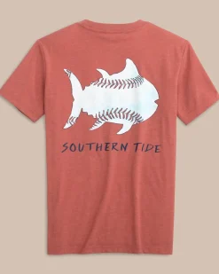 Southern Tide Kids Sketched Baseball Heather T-Shirt Heather Dusty Coral Fashion