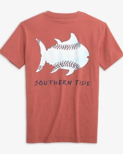Southern Tide Kids Sketched Baseball Heather T-Shirt Heather Dusty Coral Fashion