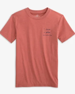 Southern Tide Kids Sketched Baseball Heather T-Shirt Heather Dusty Coral Fashion