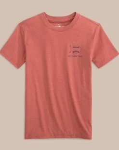 Southern Tide Kids Sketched Baseball Heather T-Shirt Heather Dusty Coral Fashion