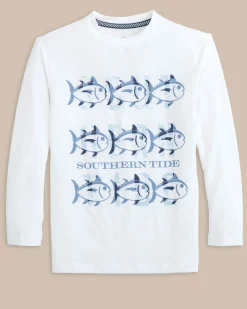 Southern Tide Kids St Triple Stack Ocean Front Graphic Long Sleeve Performance T-Shirt Classic White Store