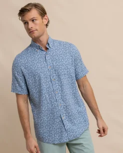 Southern Tide Linen Rayon Ditzy Floral Short Sleeve Sport Shirt Hot