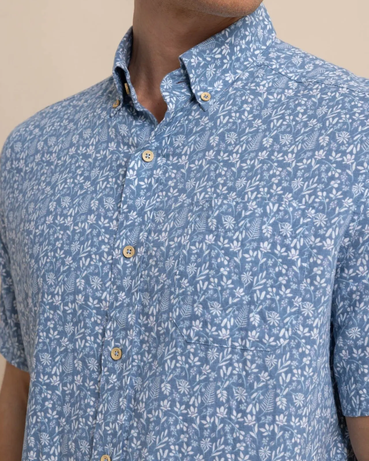 Southern Tide Linen Rayon Ditzy Floral Short Sleeve Sport Shirt Hot