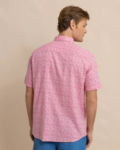 Southern Tide Linen Rayon Ditzy Floral Short Sleeve Sport Shirt Hot