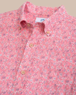 Southern Tide Linen Rayon Ditzy Floral Short Sleeve Sport Shirt Hot