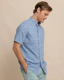 Southern Tide Linen Rayon Ditzy Floral Short Sleeve Sport Shirt Hot