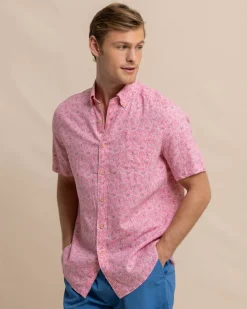 Southern Tide Linen Rayon Ditzy Floral Short Sleeve Sport Shirt Hot