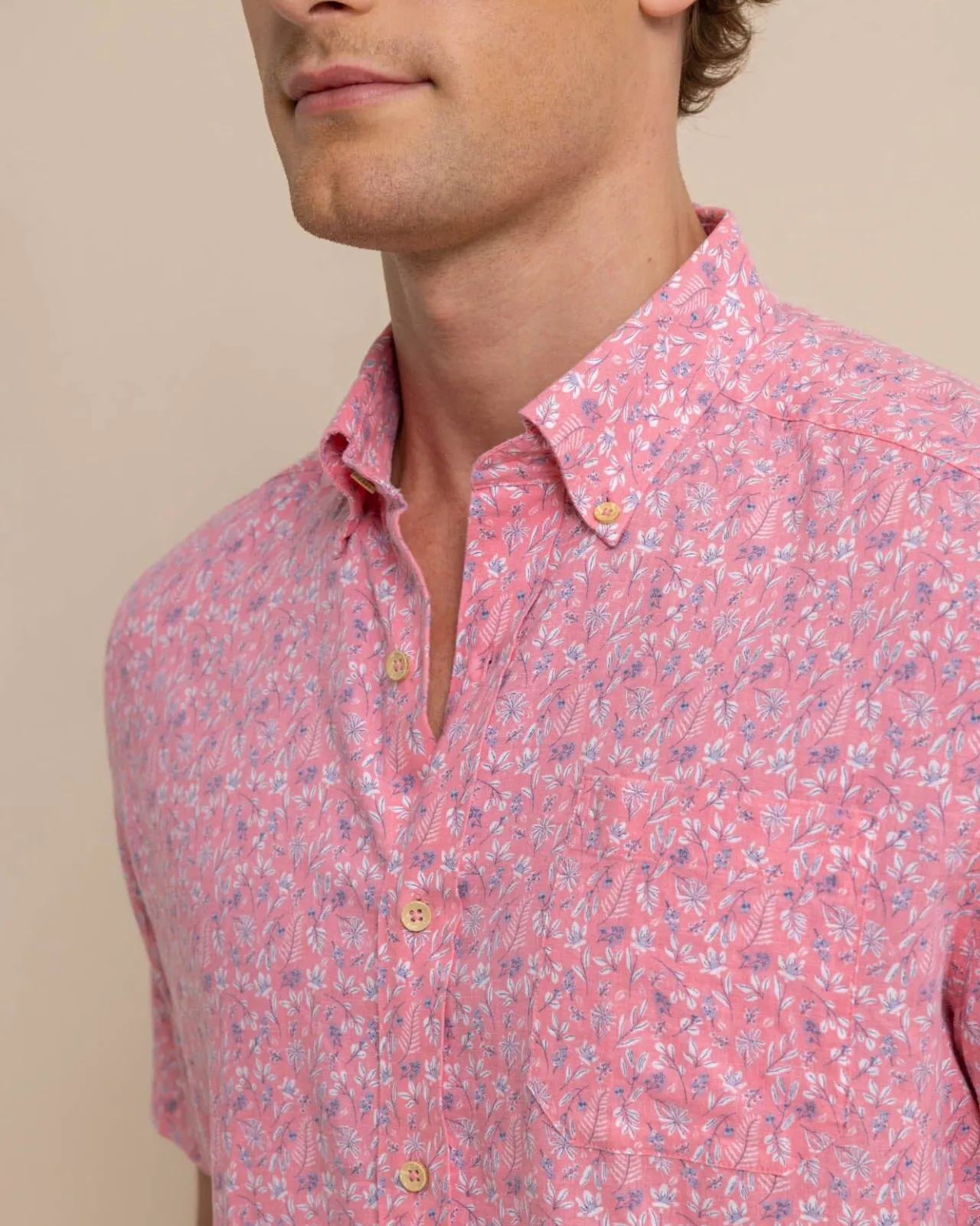 Southern Tide Linen Rayon Ditzy Floral Short Sleeve Sport Shirt Hot