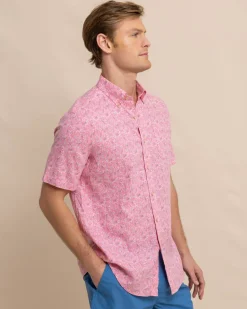 Southern Tide Linen Rayon Ditzy Floral Short Sleeve Sport Shirt Hot