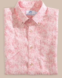 Southern Tide Linen Rayon Keep Palm And Carry On Print Sport Shirt Cheap