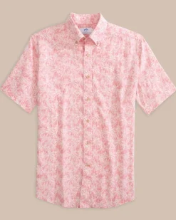 Southern Tide Linen Rayon Keep Palm And Carry On Print Sport Shirt Cheap