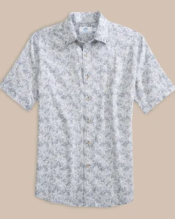 Southern Tide Linen Rayon Keep Palm And Carry On Print Sport Shirt Cheap