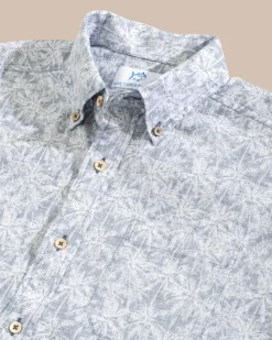 Southern Tide Linen Rayon Keep Palm And Carry On Print Sport Shirt Cheap