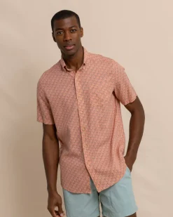 Southern Tide Linen Rayon Vacation Views Short Sleeve Sport Shirt Desert Flower Coral Outlet