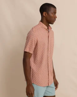 Southern Tide Linen Rayon Vacation Views Short Sleeve Sport Shirt Desert Flower Coral Outlet