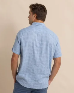 Southern Tide Linen Rayon White Lotus Short Sleeve Sport Shirt Clearwater Blue Best Sale