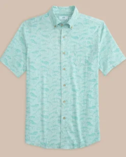 Southern Tide Linen Rayon You'Ve Been Schooled Short Sleeve Sport Shirt Wake Blue Best