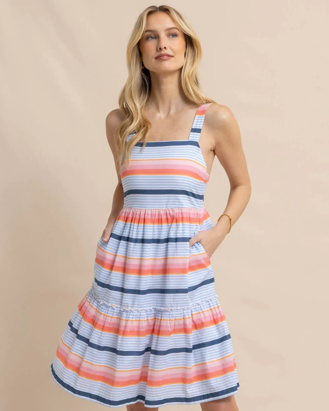 Southern Tide Linsey Set Sail Stripe Dress Conch Shell Flash Sale