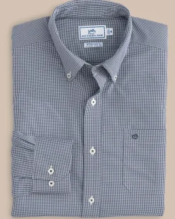Southern Tide Micro Gingham Intercoastal Performance Sport Shirt True Navy Store