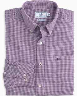Southern Tide Micro Gingham Intercoastal Performance Sport Shirt True Navy Store