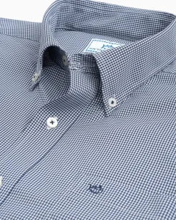 Southern Tide Micro Gingham Intercoastal Performance Sport Shirt True Navy Store