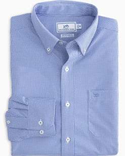 Southern Tide Micro Gingham Intercoastal Performance Sport Shirt True Navy Store