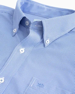 Southern Tide Micro Gingham Intercoastal Performance Sport Shirt True Navy Store