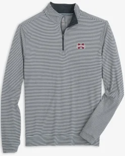Southern Tide Mississippi State Bulldogs Cruiser Micro-Stripe Heather Quarter Zip Heather Black Outlet