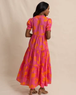 Southern Tide Nadine Tiered Cotton Lawn Maxi Dress Camelia Rose Pink Fashion