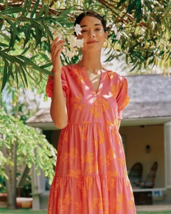 Southern Tide Nadine Tiered Cotton Lawn Maxi Dress Camelia Rose Pink Fashion