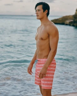 Southern Tide Paddlin' Out Printed Swim Short Sunkist Coral Discount