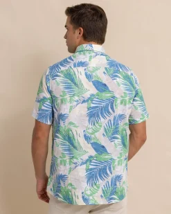 Southern Tide Paradise Palms Linen Rayon Short Sleeve Sport Shirt Classic White Shop