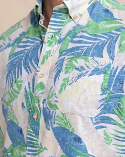 Southern Tide Paradise Palms Linen Rayon Short Sleeve Sport Shirt Classic White Shop