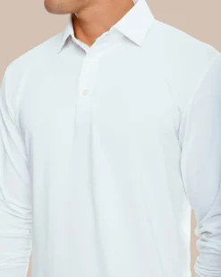 Southern Tide Ryder Long Sleeve Performance Polo Shirt Classic White Hot
