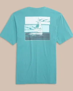Southern Tide Set Sail Tri Short Sleeve T-Shirt Ocean Aqua New