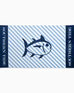 Southern Tide Skipjack Striped French Terry Beach Towel Classic White Clearance
